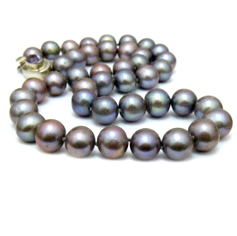 Grey/Pink 9.9-10.7mm Round Pearls Necklace